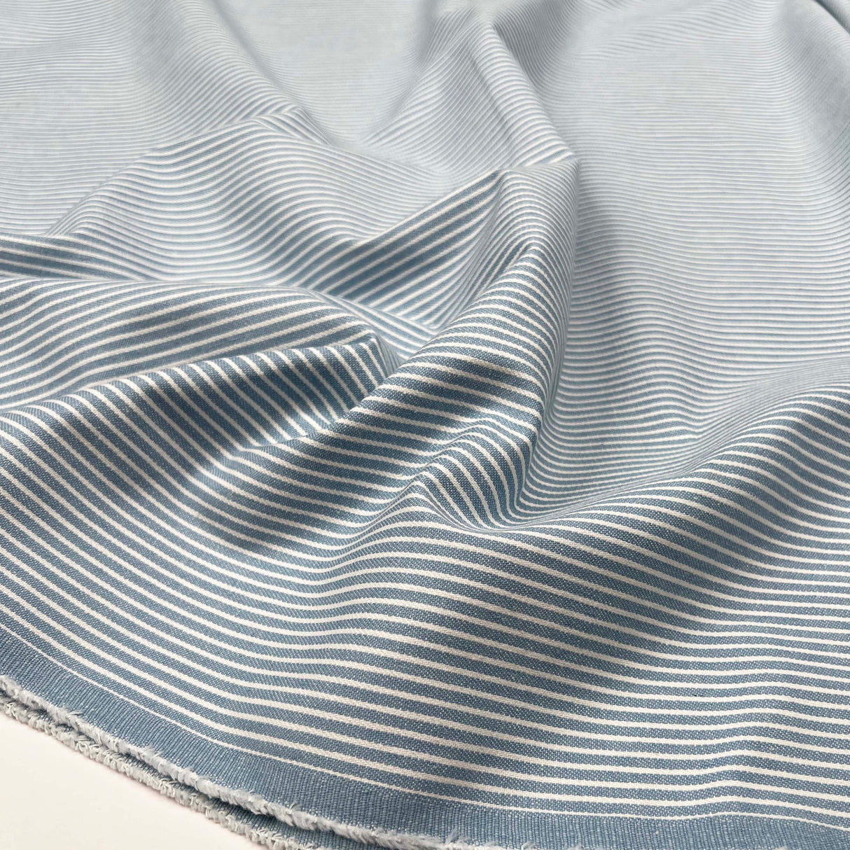 Skyline Denim Cotton Blue White Stripe Lightweight Woven Fabric CU