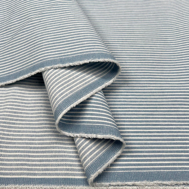 Skyline Denim Cotton Blue White Stripe Lightweight Woven Fabric Fold