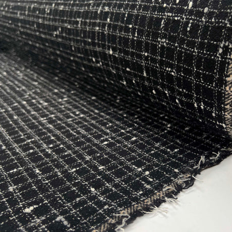 Slater Polyester Wool Mix Black Check Boucle Woven Coating Fabric Roll