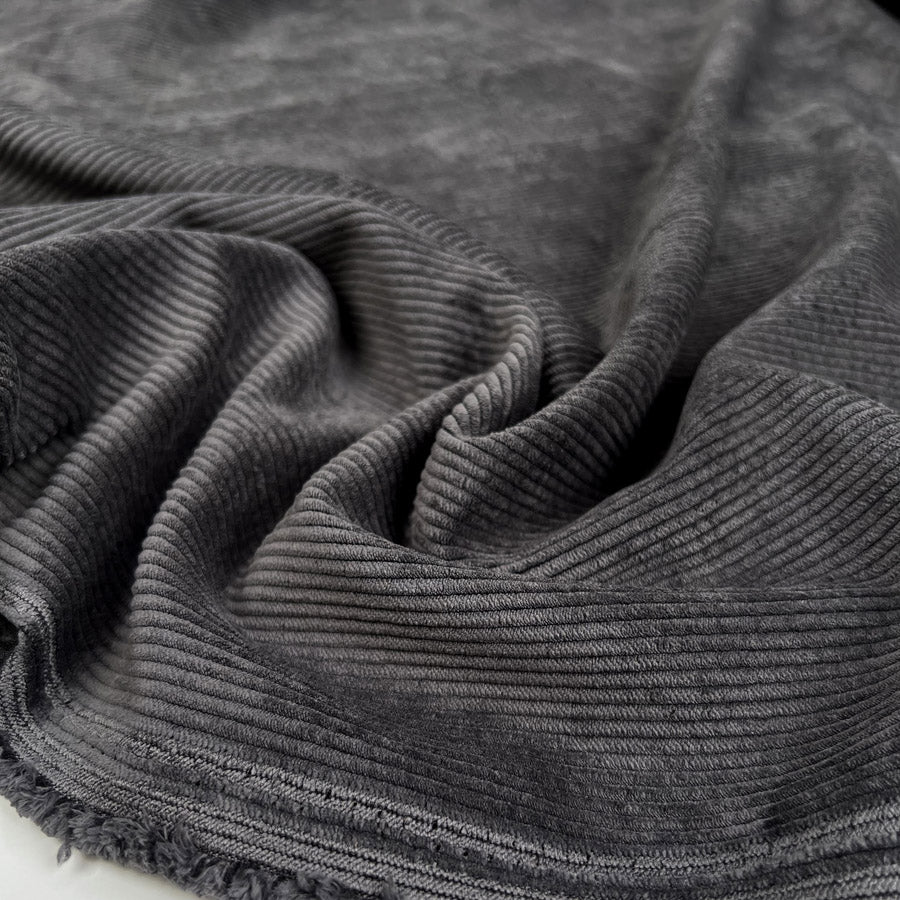 8 Wale Cord Poly Nylon Stretch Fabric Soft Washed Corduroy Slate Grey ...