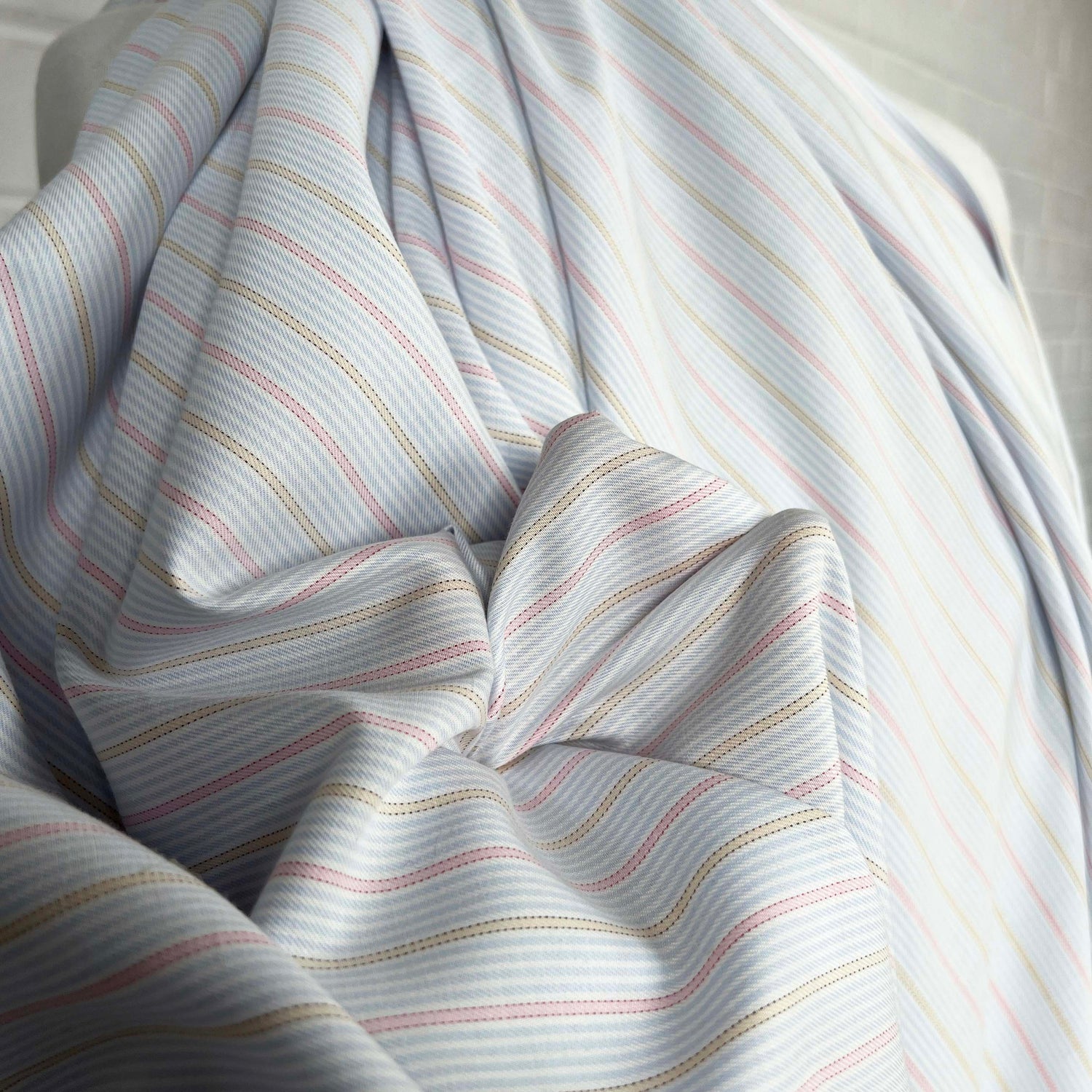 Softest Striped Cotton Italian Blue Pink Fabric CU