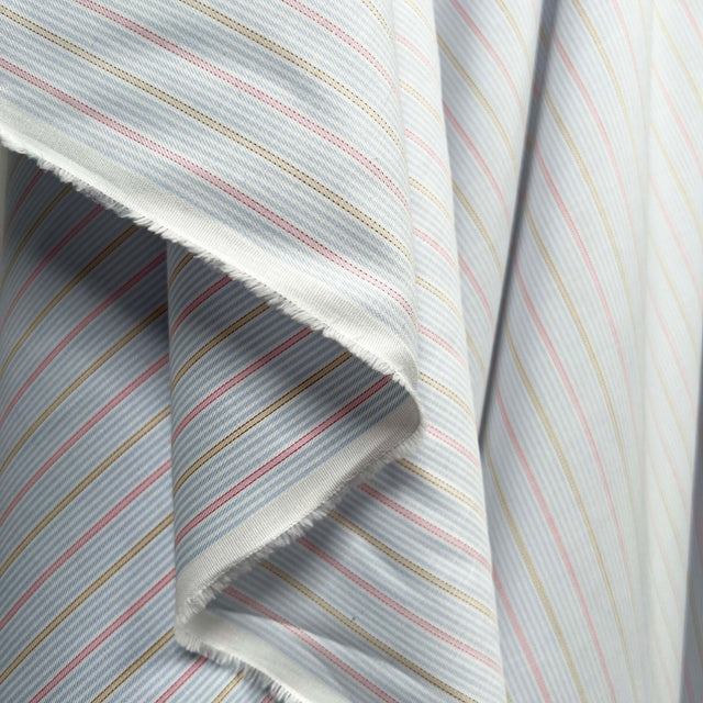 Softest Striped Cotton Italian Blue Pink Fabric Hang
