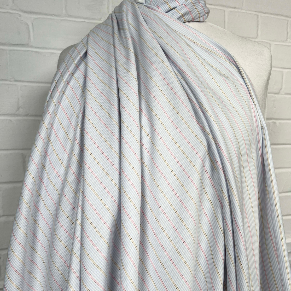 Softest Striped Cotton Italian Blue Pink Fabric Mannequin