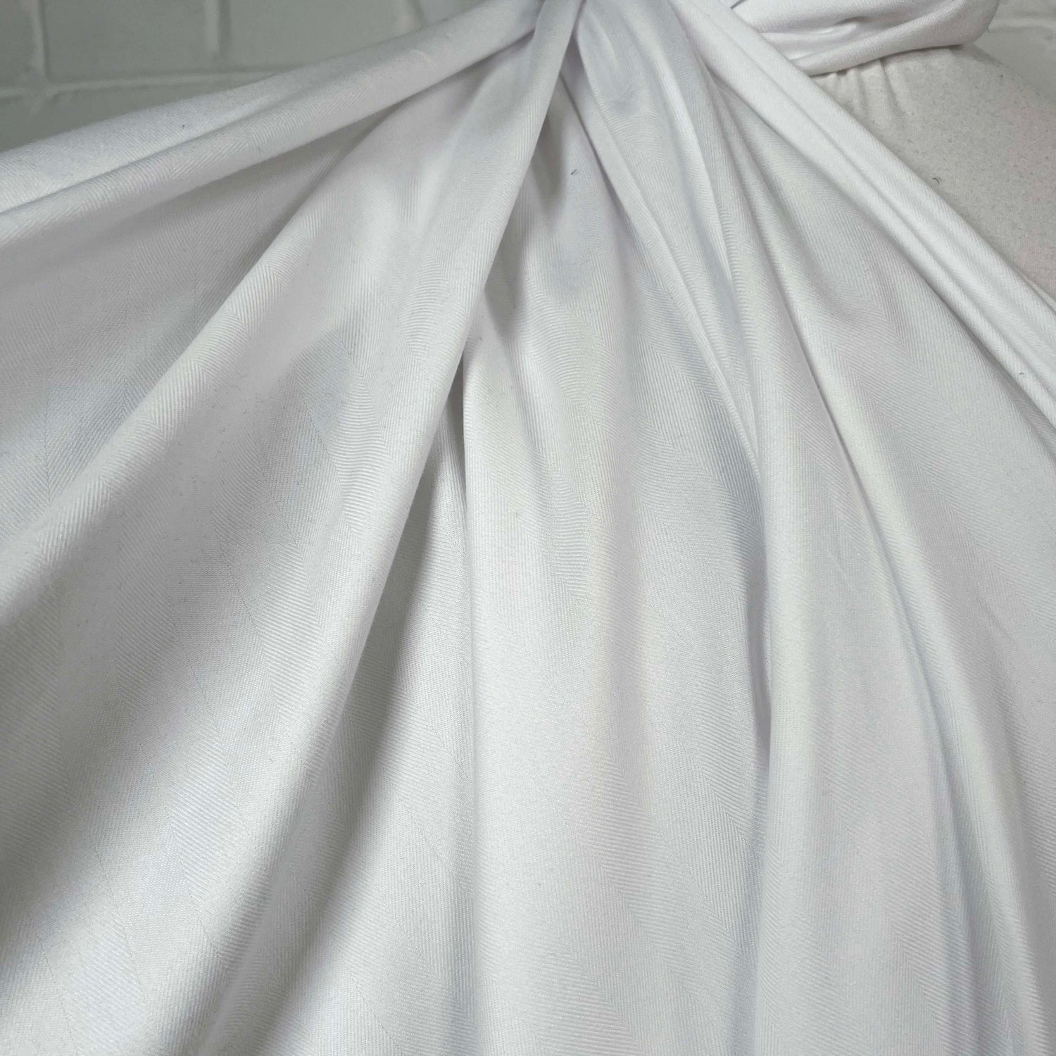 Herringbone Ex-Designer Italian Cotton Fabric Softly Spoken White CU