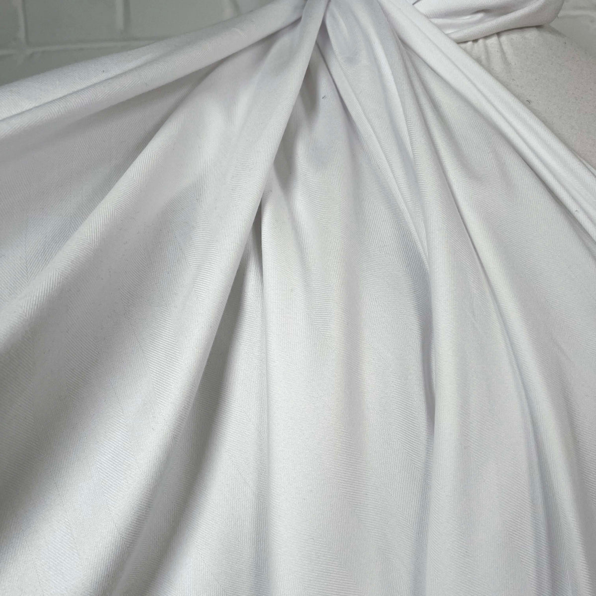 Herringbone Ex-Designer Italian Cotton Fabric Softly Spoken White CU