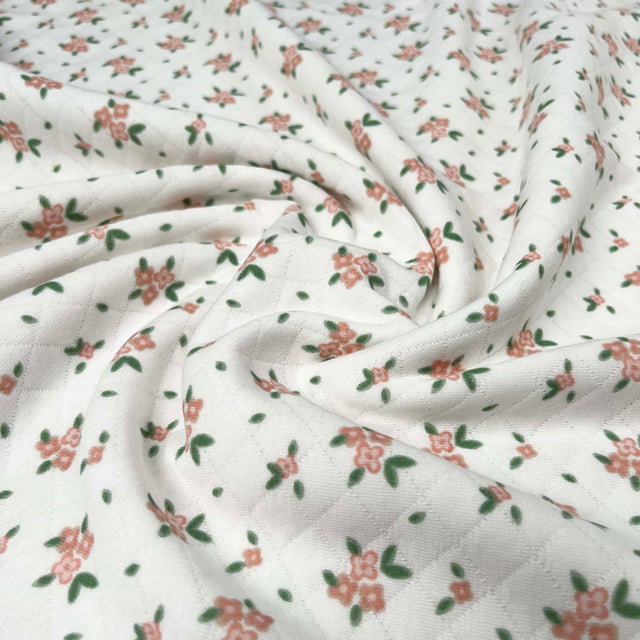 Pink Floral Print Quilted Cotton Jersey Fabric Sophies' Dream CU