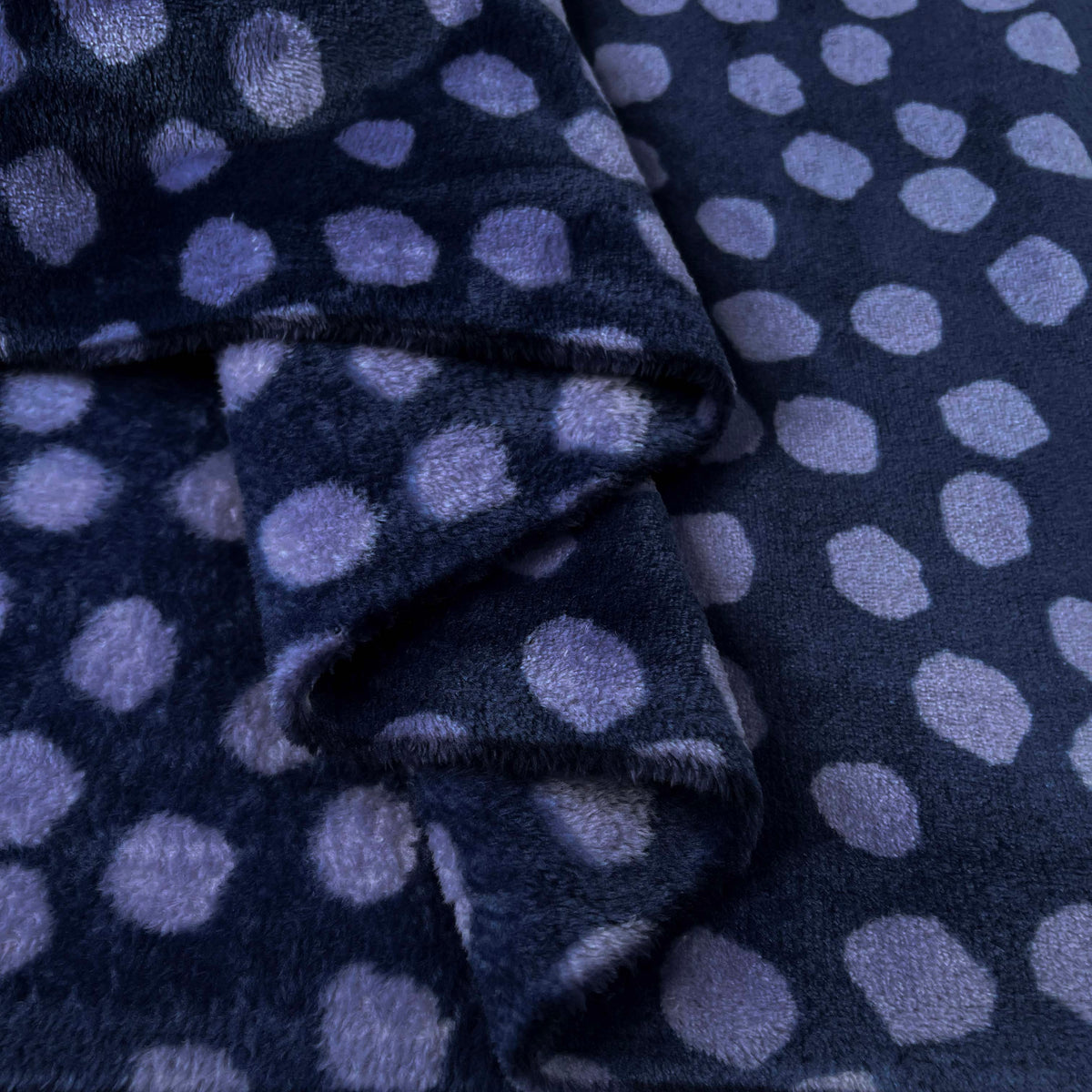 Spotty Fleece Blue Polyester Soft Coating Fabric fold