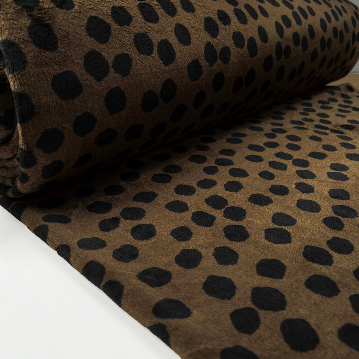 Blue Spot Printed Polyester Soft Fleece Fabric Spotty Fleece Brown Bolt