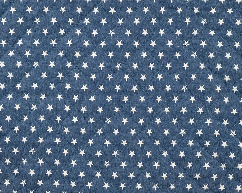 Denim Quilt Stars Print Blue Quilted Cotton Dress Fabric fabric, undefined