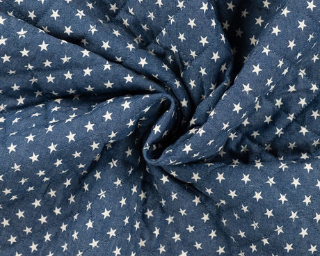 Denim Quilt Stars Print Blue Quilted Cotton Dress Fabric fabric, undefined