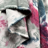 Printed Cotton Viscose Dress Fabric Stretch Needlecord Tie-Dye Pink Hang
