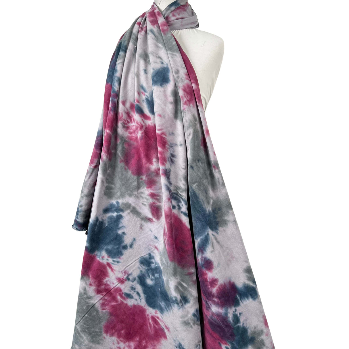 Printed Cotton Viscose Dress Fabric | Stretch Needlecord Tie-Dye Pink