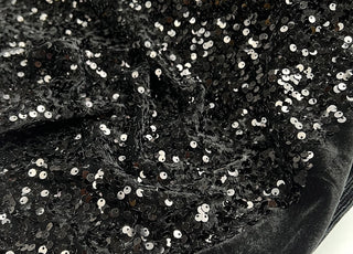 Stretch Velvet Noir Sparkle Black Sequin Polyester Elastane Knit Jersey Fabric