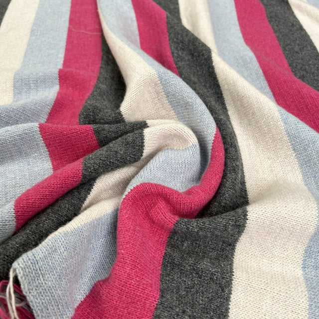 Strisce Peach & Blue Ex-Designer Italian Striped Wool Fabric CU