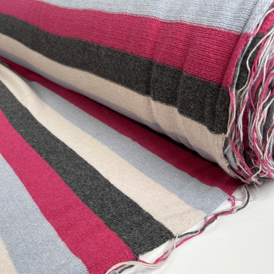 Strisce Peach & Blue Ex-Designer Italian Striped Wool Fabric Roll