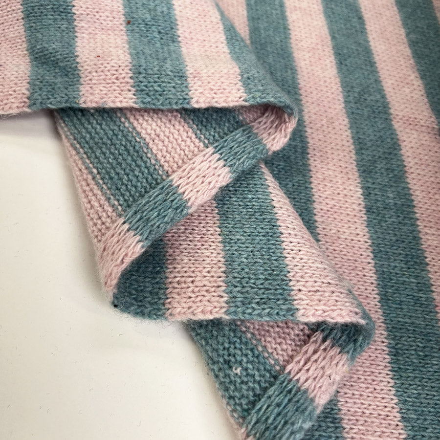 Ex-Designer Italian Striped Wool Knit Fabric Strisce Pink and Turquoise Fold