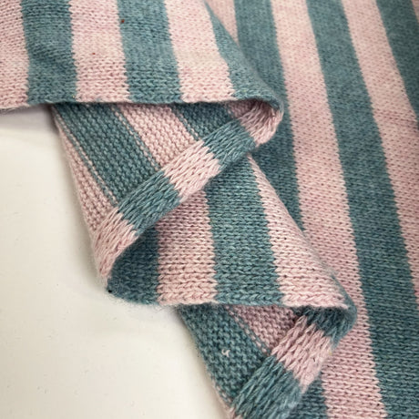 Ex-Designer Italian Striped Wool Knit Fabric Strisce Pink and Turquoise Fold