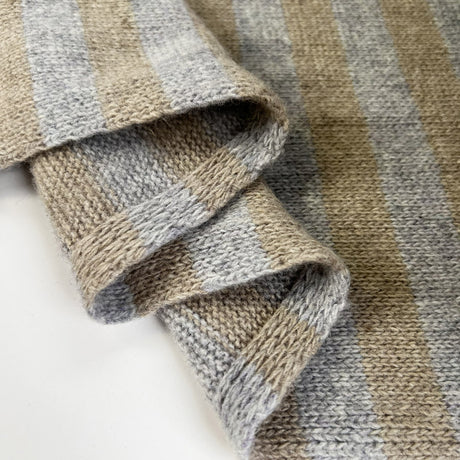 Strisce Taupe and Grey Wool Knit Stripe Italian Ex Designer Coating Fabric Fold