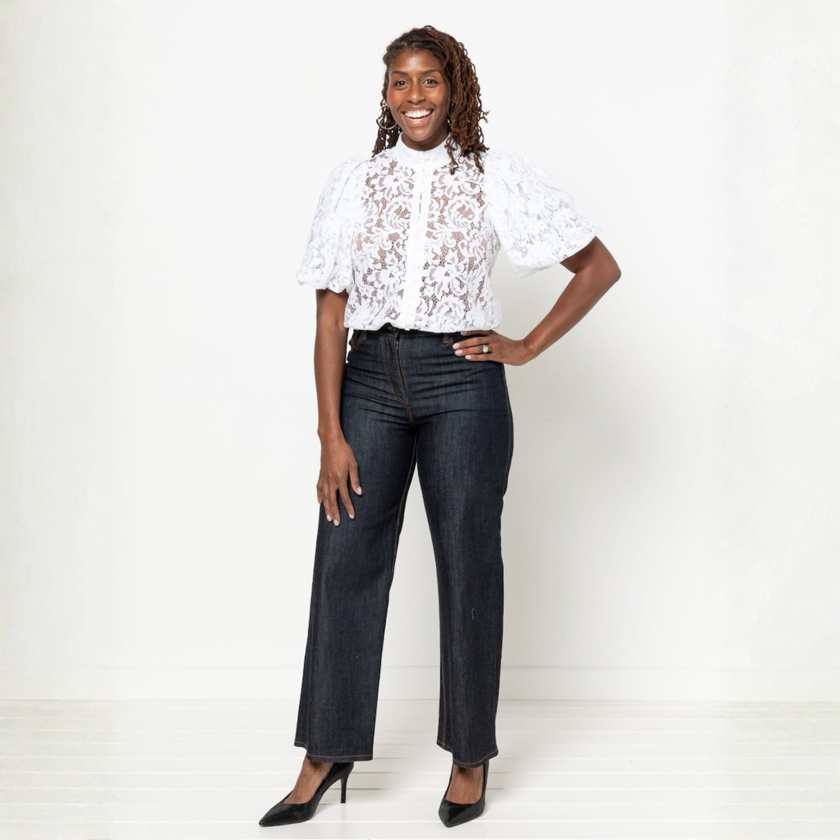 Style Arc Dallas Woven Shirt Dress Pattern White Front