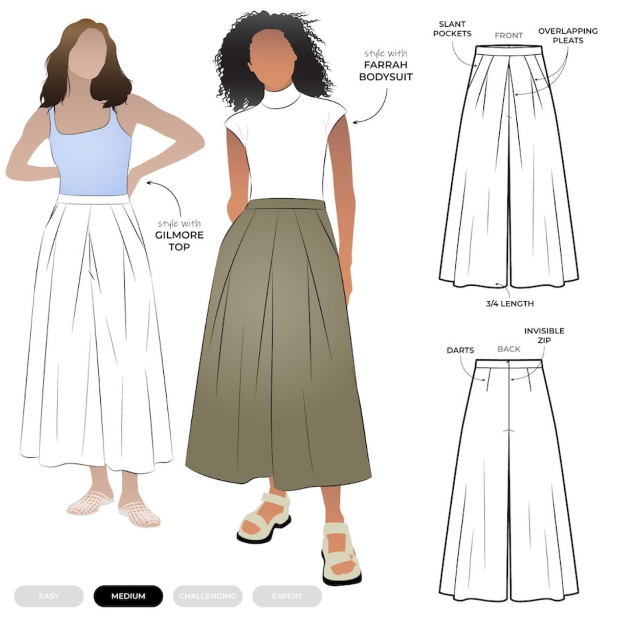 Style Arc - Erin Woven Culotte Sewing Pattern (UK 4-16)