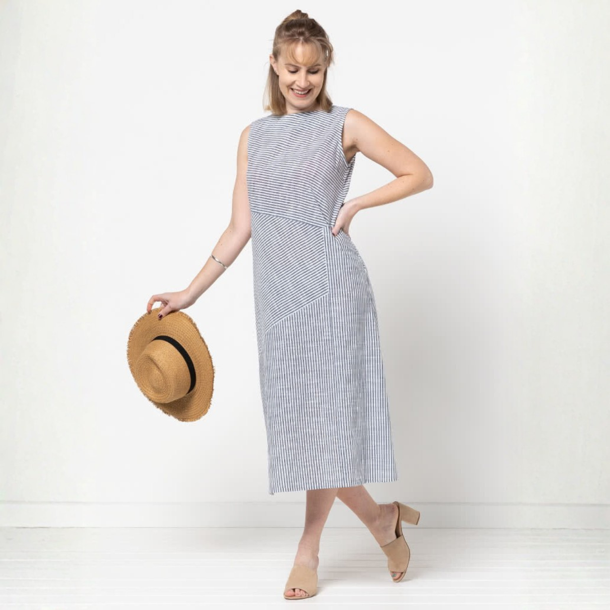 Style Arc Yvette Woven Dress Pattern Stripe Front1