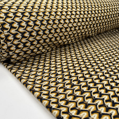 Sunspun Chevron Knit Mustard Navy White Abstract Fabric Bolt