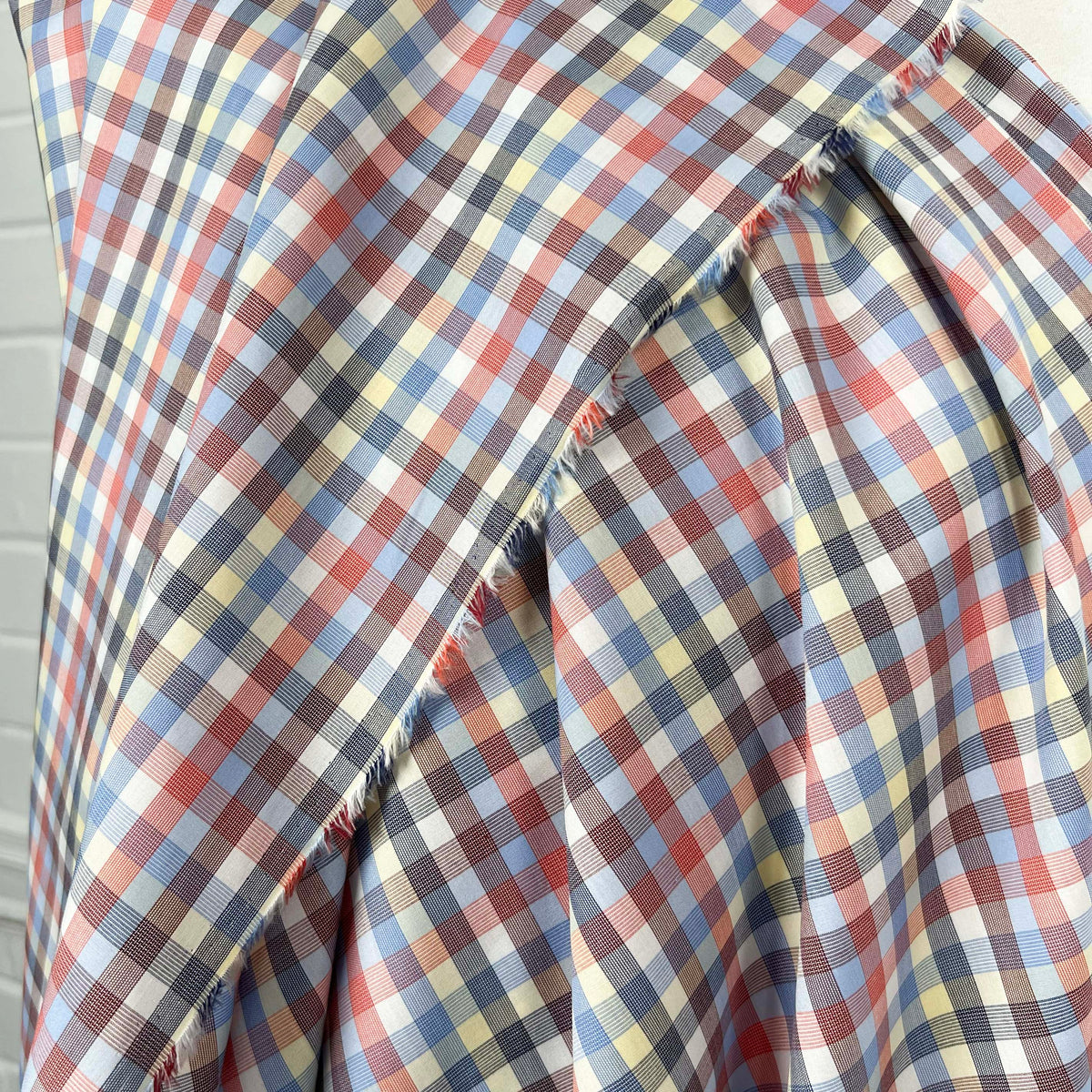 Swiss Coloured Check Shirt Fabric Supima Cotton Red Sky at Night Hang