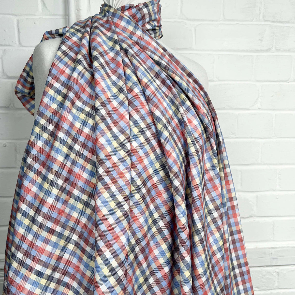 Swiss Coloured Check Shirt Fabric Supima Cotton - Red Sky at Night Side