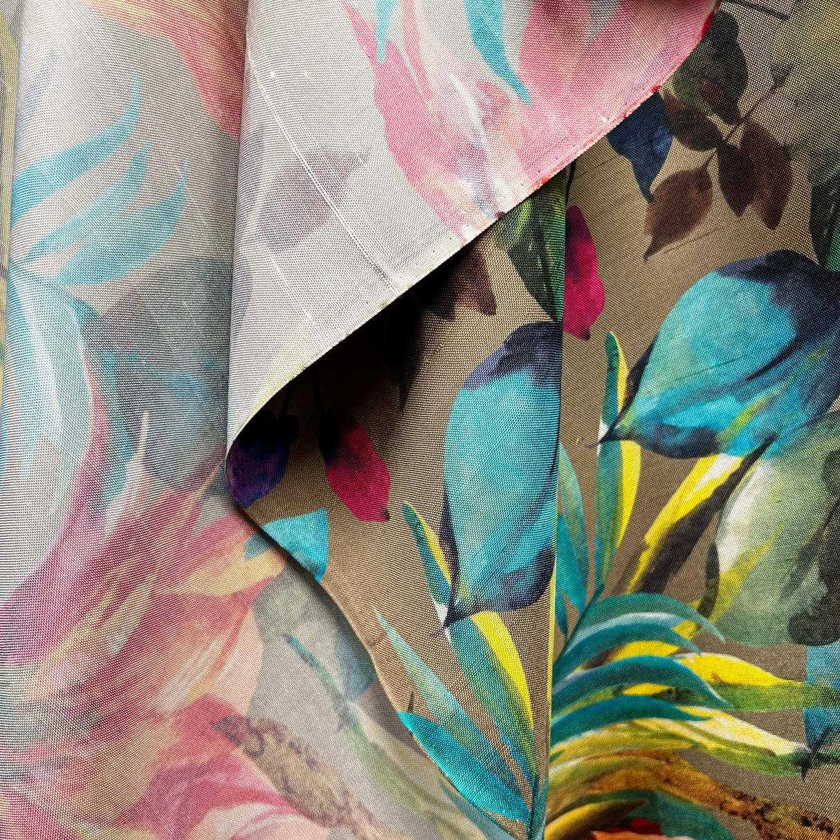 Supreme Silk Lussuria Khaki Floral Multi Dress Fabric Hang