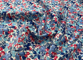 Sussex Cotton Lawn Berry Blossom Breeze Blue Red Floral Dress Fabric CU
