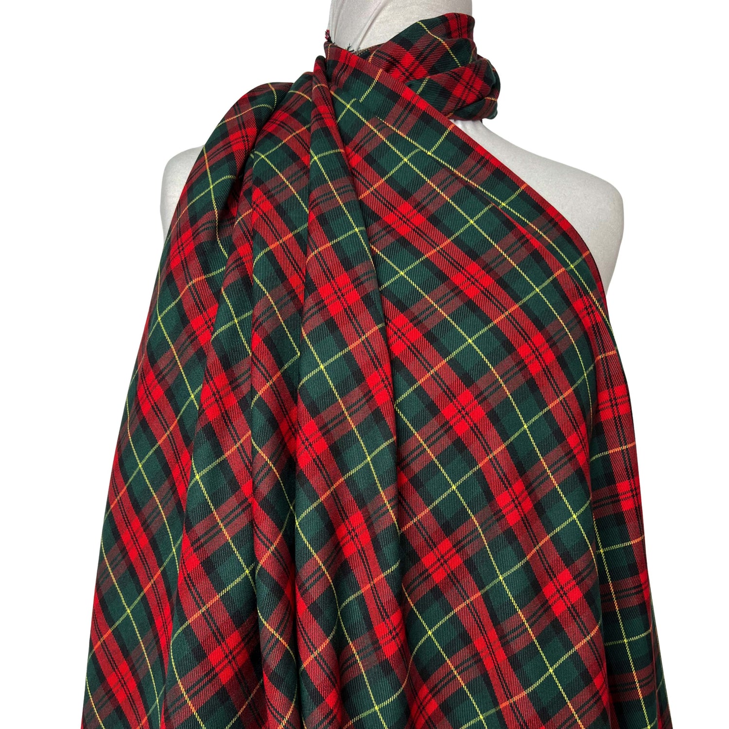 Tartan Aoife Polyester Viscose Red Green Check Dress Fabric Mannequin