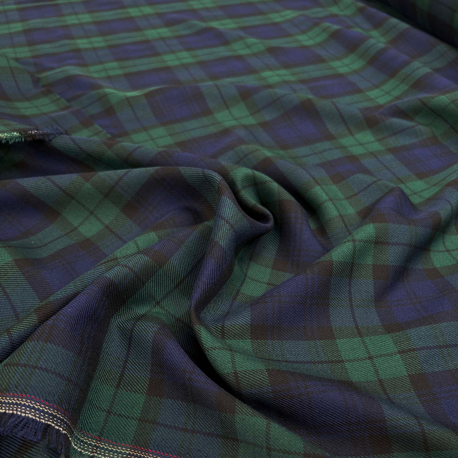 Tartan Dougal Polyester Viscose Blackwatch Green Navy Check Dress Fabric CU