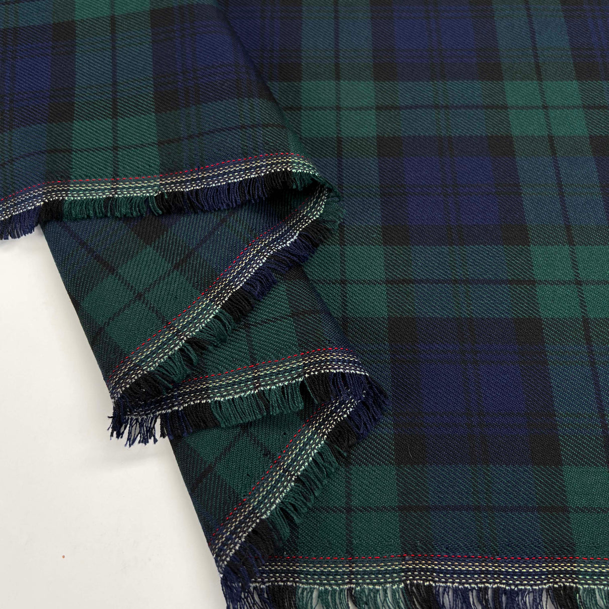 Tartan Dougal Polyester Viscose Blackwatch Green Navy Check Dress Fabric Fold