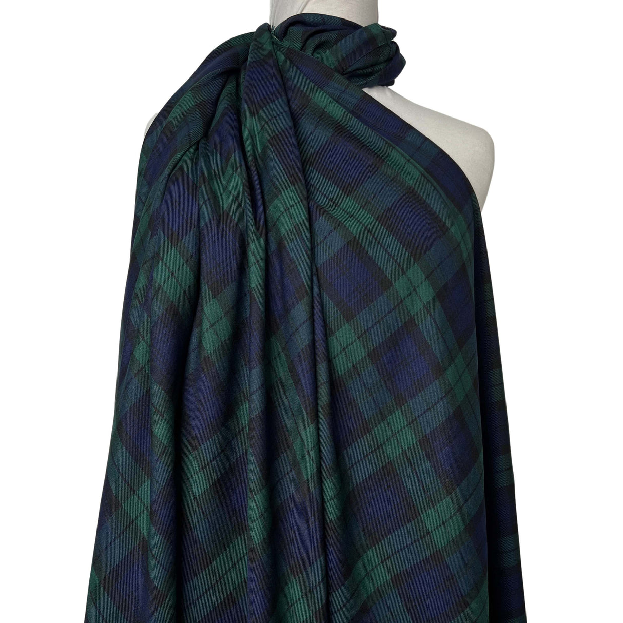 Tartan Dougal Polyester Viscose Blackwatch Green Navy Check Dress Fabric Mannequin
