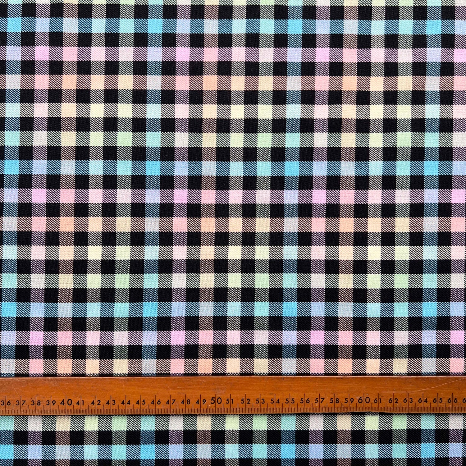 Tartan Eilidh Polyester Viscose Multicoloured Black Check Dress Fabric Ruler