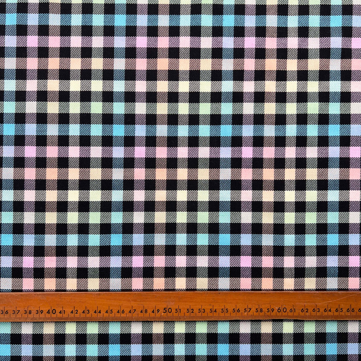 Tartan Eilidh Polyester Viscose Multicoloured Black Check Dress Fabric Ruler