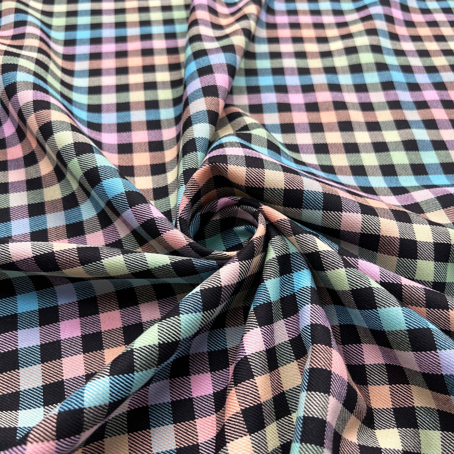 Tartan Eilidh Polyester Viscose Multicoloured Black Check Dress Fabric Twist