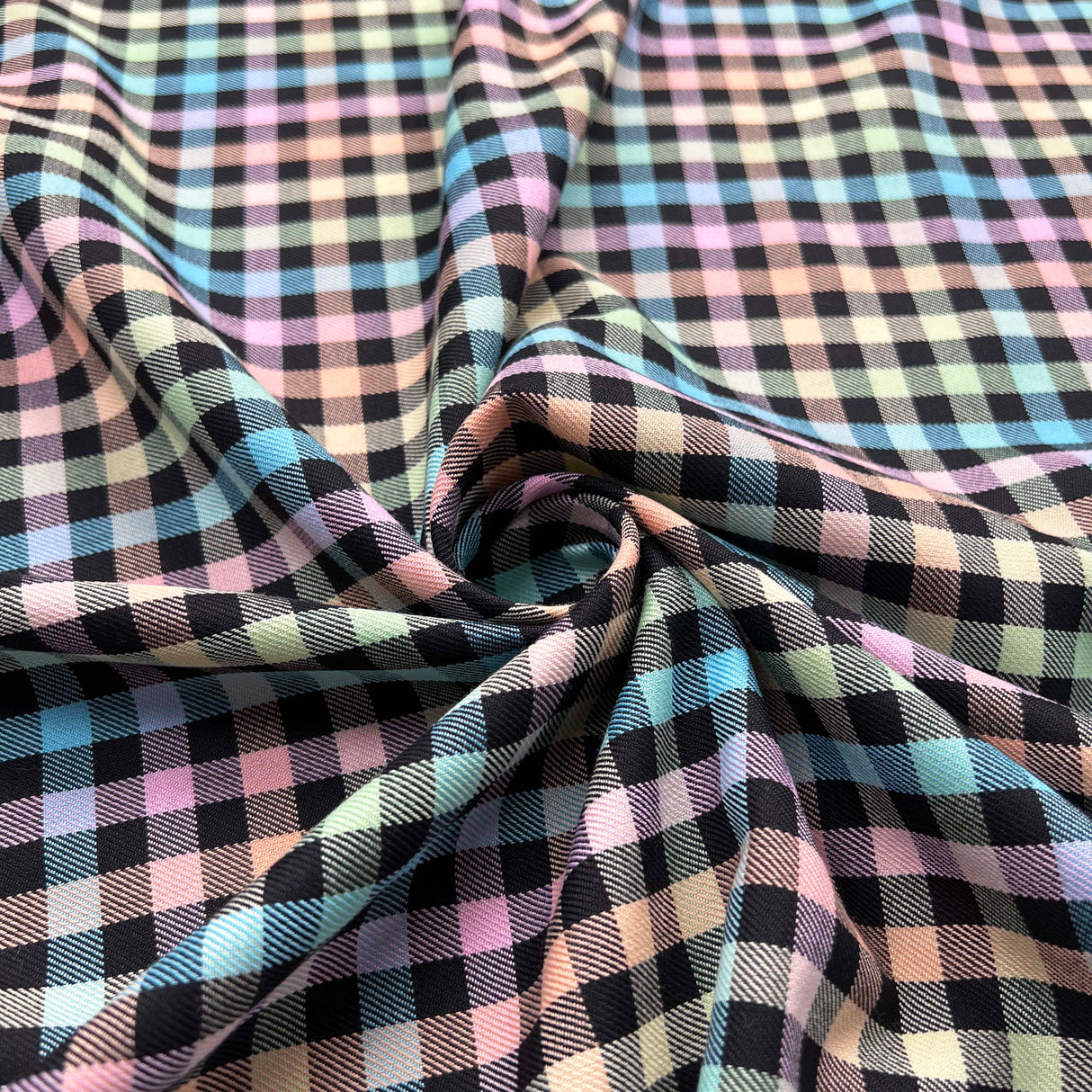 Tartan Eilidh Polyester Viscose Multicoloured Black Check Dress Fabric Twist