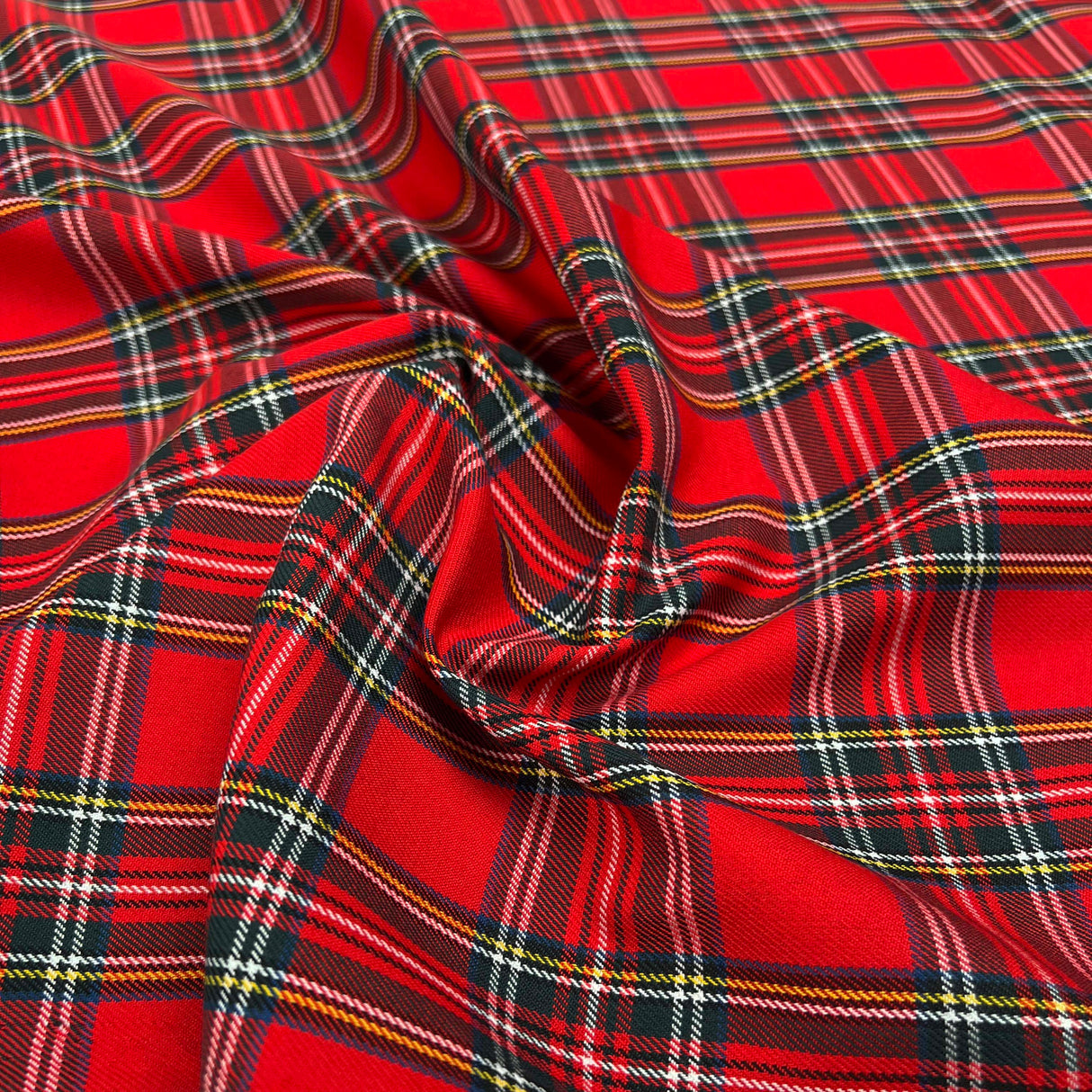 Tartan Ewan Polyester Viscose Red Royal Stewart Check Dress Fabric CU