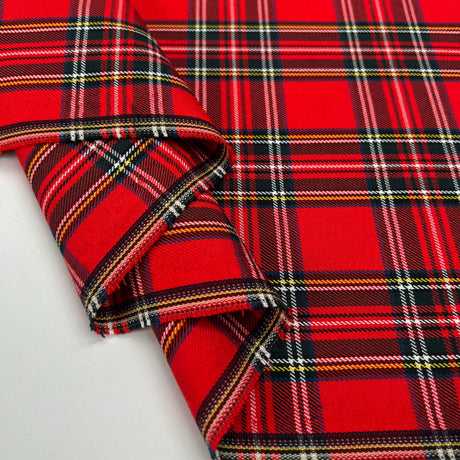 Tartan Ewan Polyester Viscose Red Royal Stewart Check Dress Fabric Fold