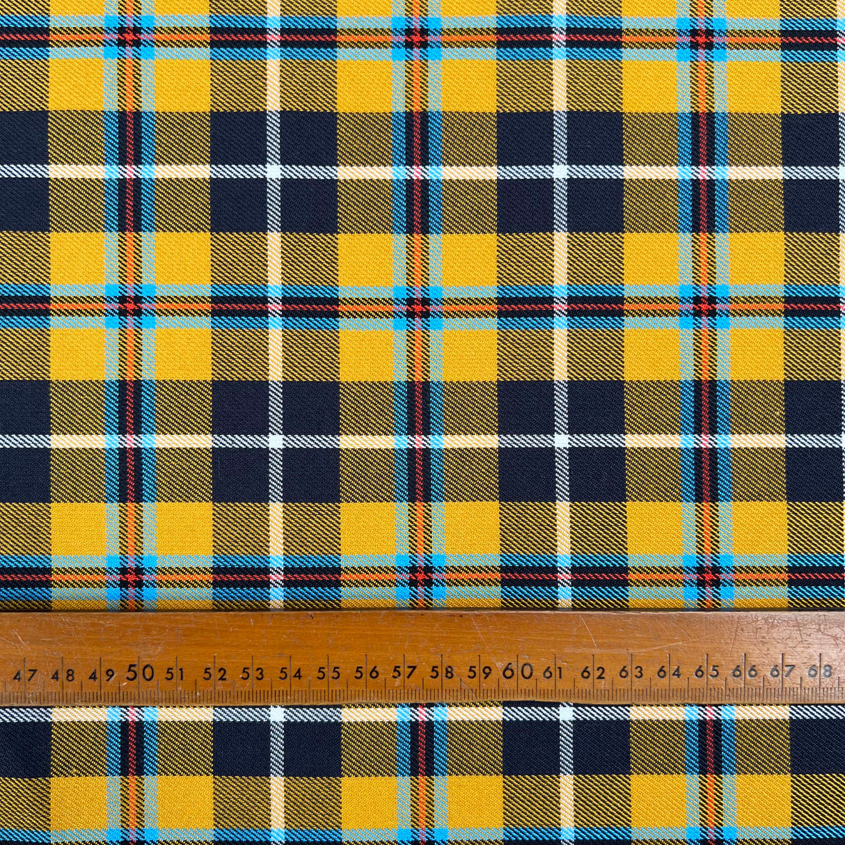 Tartan Lowen Polyester Viscose Mustard Yellow Black Check Dress Fabric Ruler