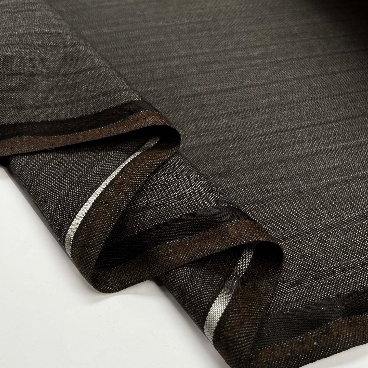 Taylor & Lodge Special Brown Polyester Wool British Yorkshire Pinstripe Suiting Fabric Fold