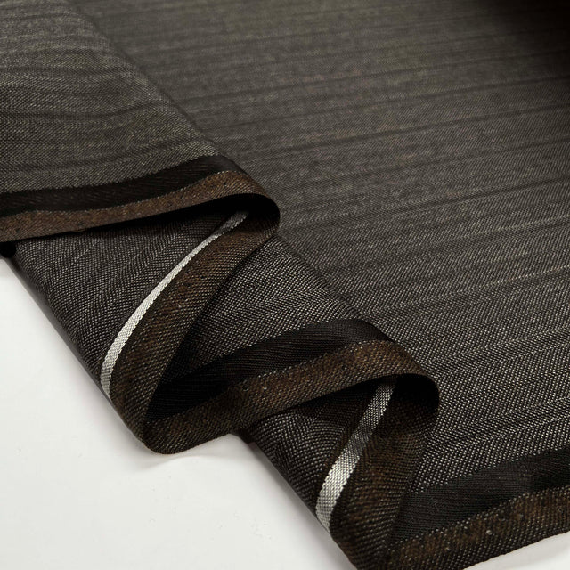 Taylor & Lodge Special Brown Polyester Wool British Yorkshire Pinstripe Suiting Fabric Fold