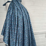Cotton Sateen Blue Ditsy Floral Dressmaking Fabric Tea Dance Side