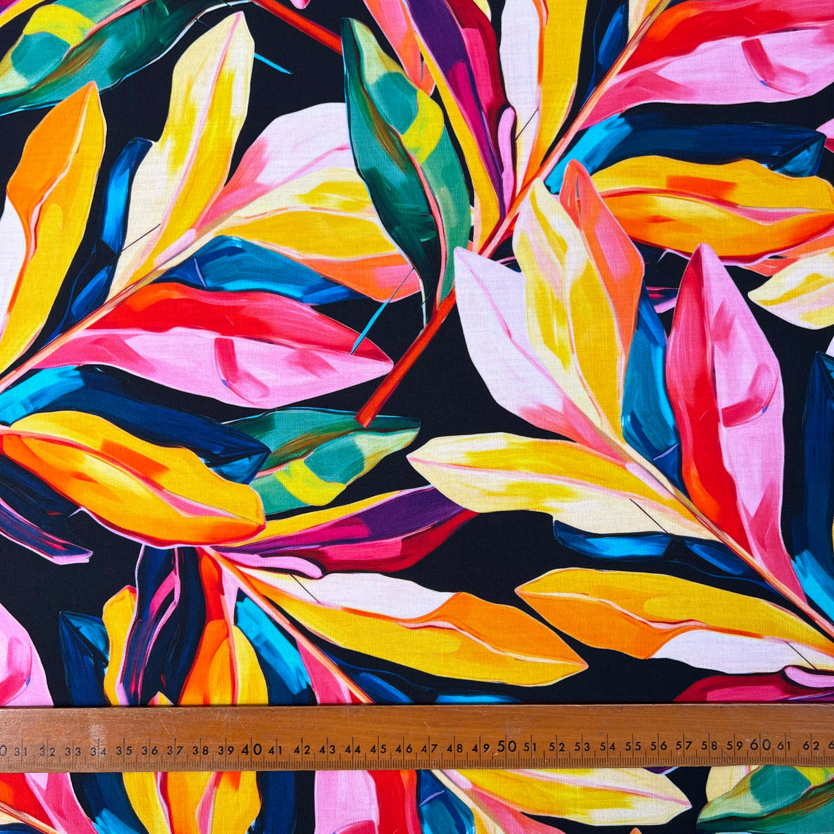 Tencel_Linen_Tropical_Brushstrokes_Colourful_Woven_95gsm_Dress_Fabric_Ruler