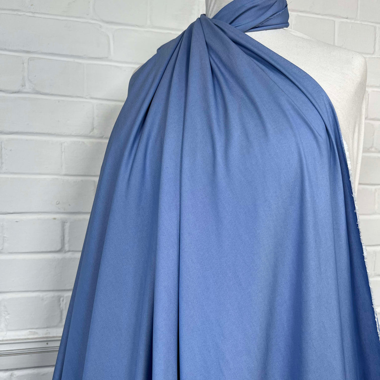 The Big Reveal Blue Plain Cotton Italian Chambray Fabric Mannequin