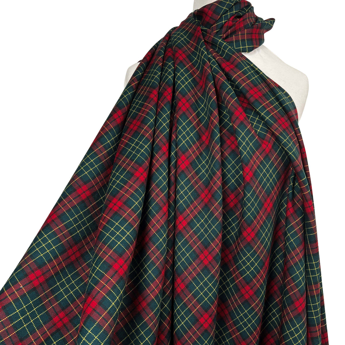 The Traitor Dark Red Green Check Wool Suiting Fabric Mannequin