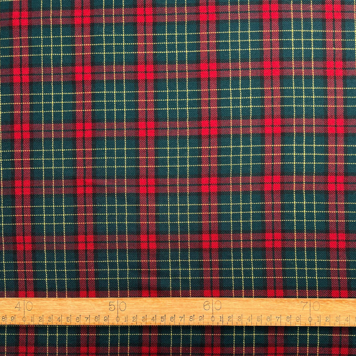 The Traitor Dark Red Green Check Wool Suiting Fabric Ruler