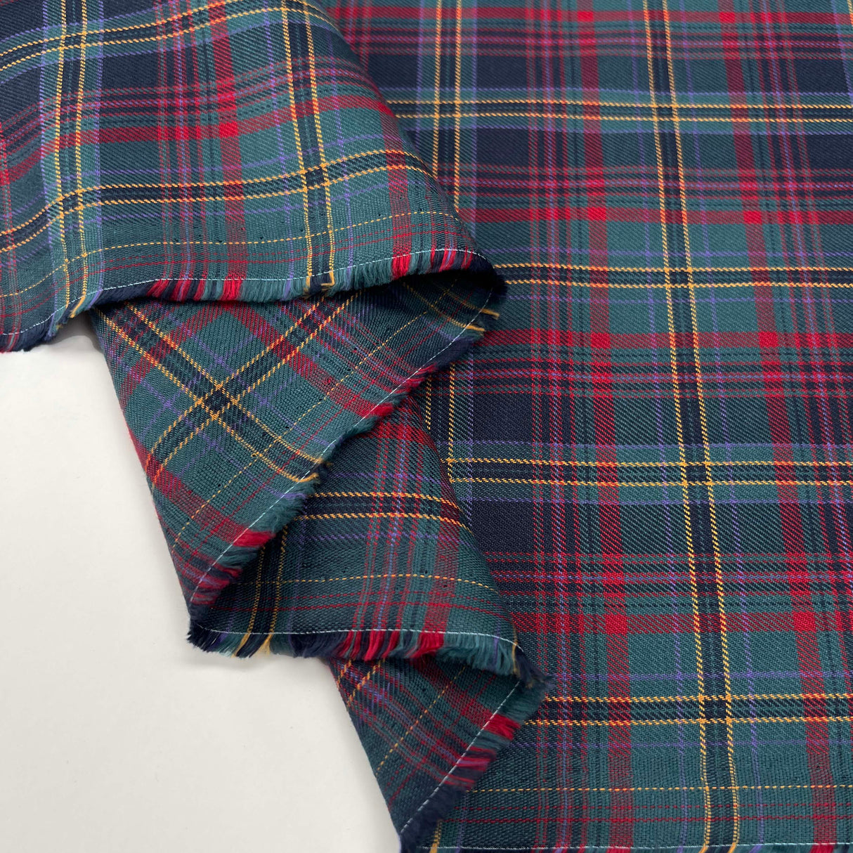 Thistle Check Flannel Cotton Teal Red Woven Shirting Fabric Fold