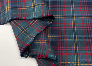 Thistle Check Flannel Cotton Teal Red Woven Shirting Fabric Fold